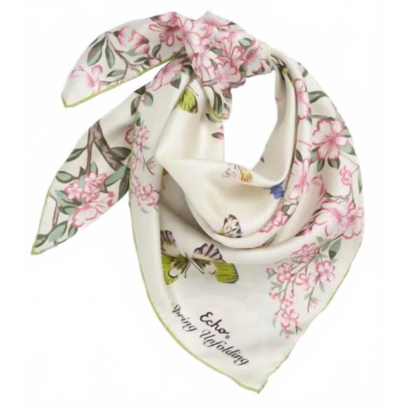ECHO Accessories - NEW ECHO spring unfolding silk square scarf in cream multi